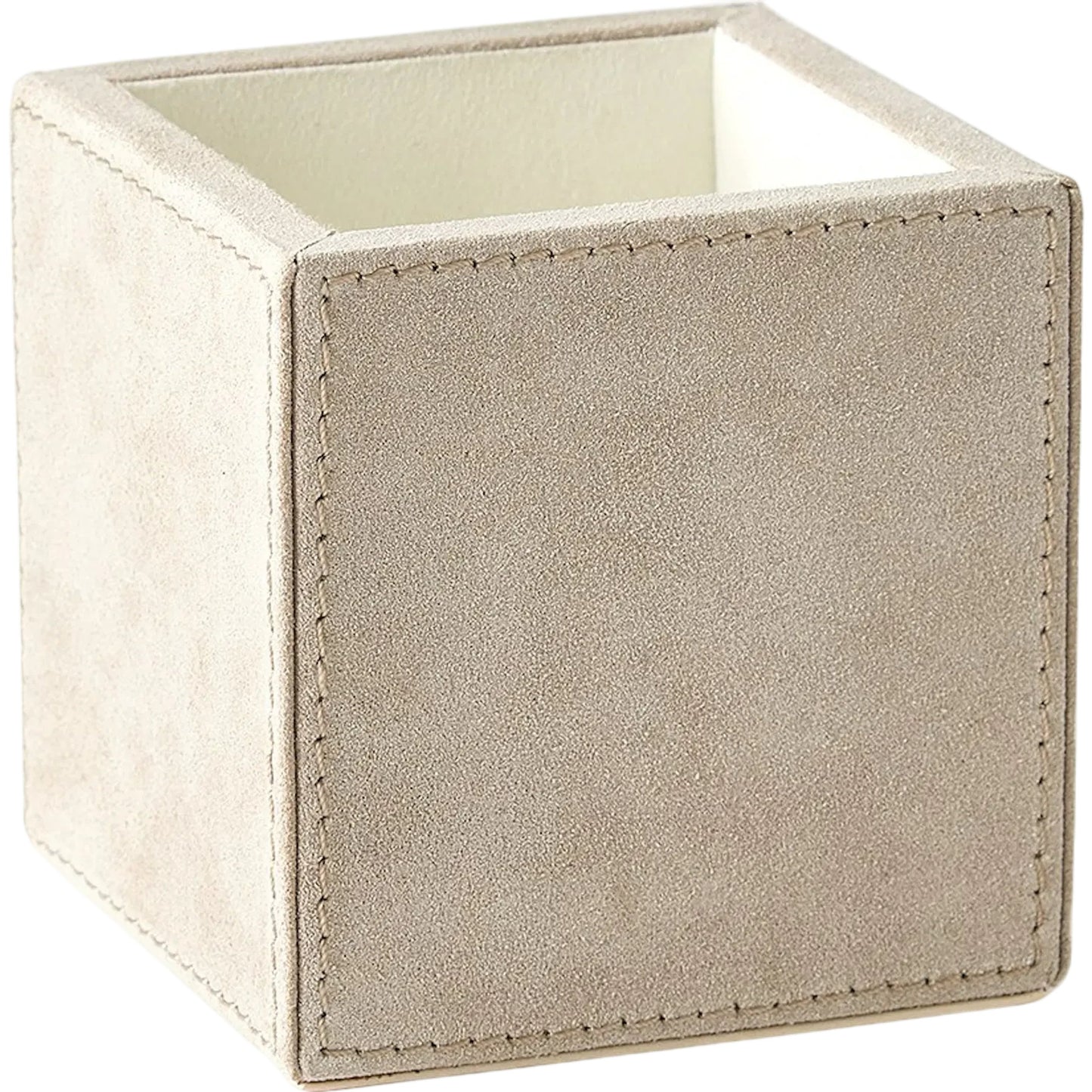 001 SI-2446116 | Primary Silo | Posh Pencil Cup by Global Views in parchment suede. Made from mdf, cloth polysuede in a unique style.