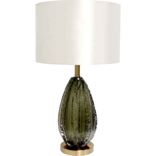Felicia Table Lamp by Pasargad Home in gold and green. Made from glass, steel in a coastal style.