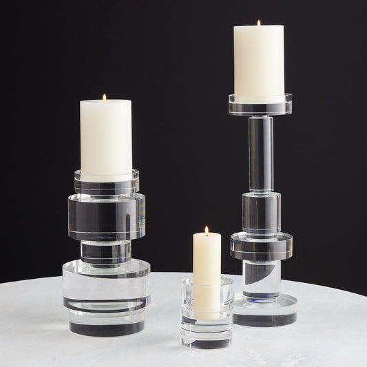 Brilliant Round Pillar Holder by Global Views. Made from crystal in a transitional style.