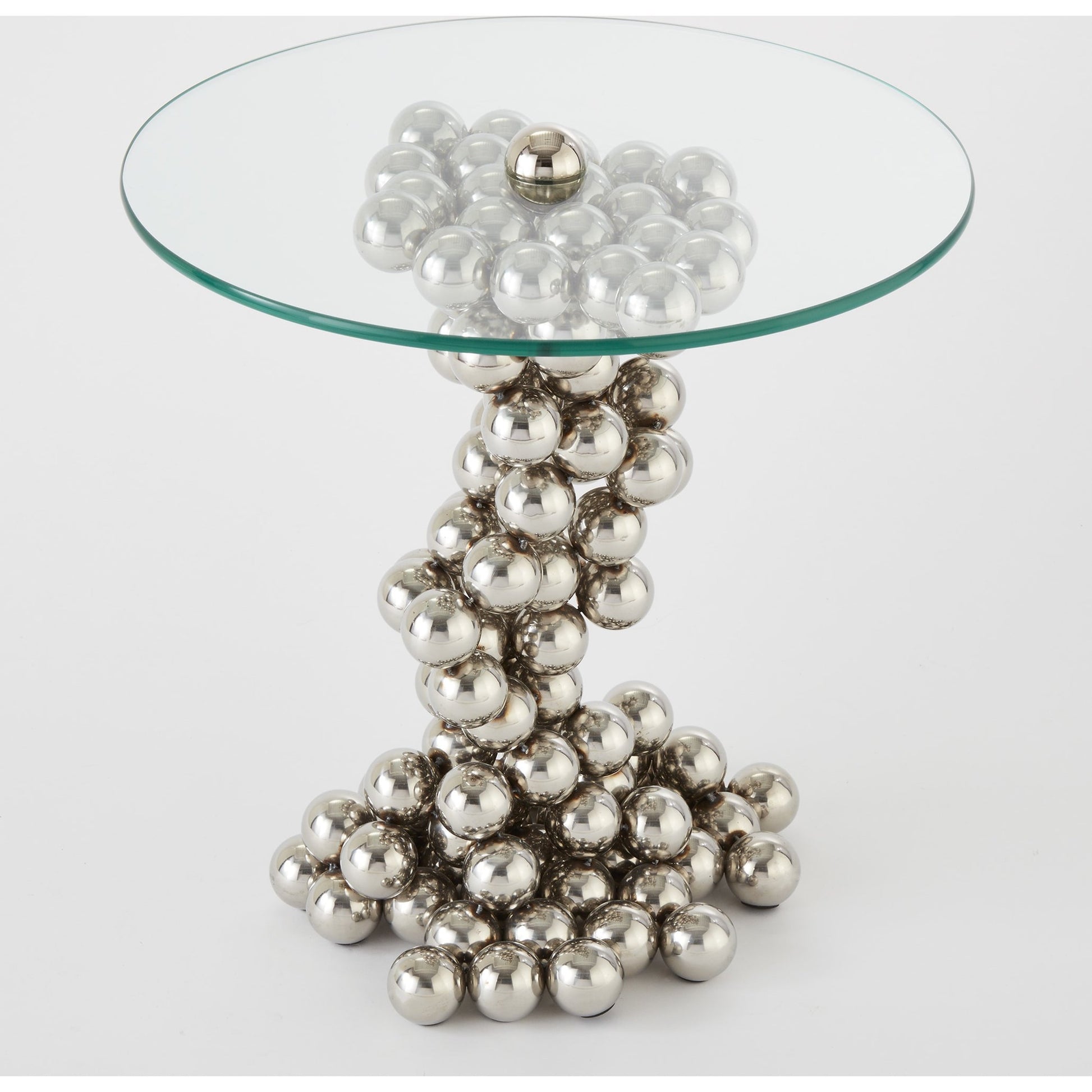 Sphere Table by Global Views in nickel. Made from steel, tempered glass in a modern style.