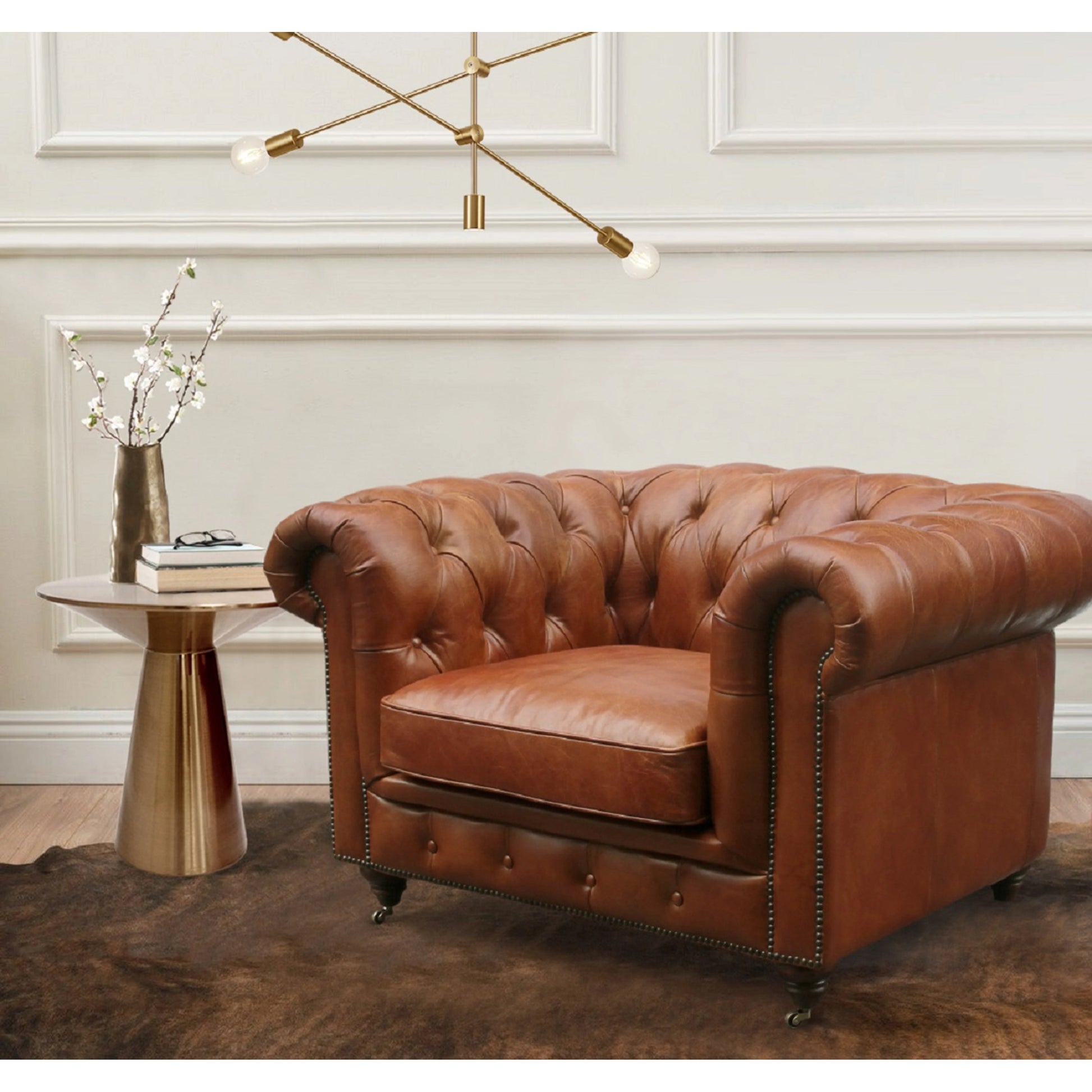 Paris Club Chester Bay Chair by Pasargad Home in brown. Made from leather in a transitional style.