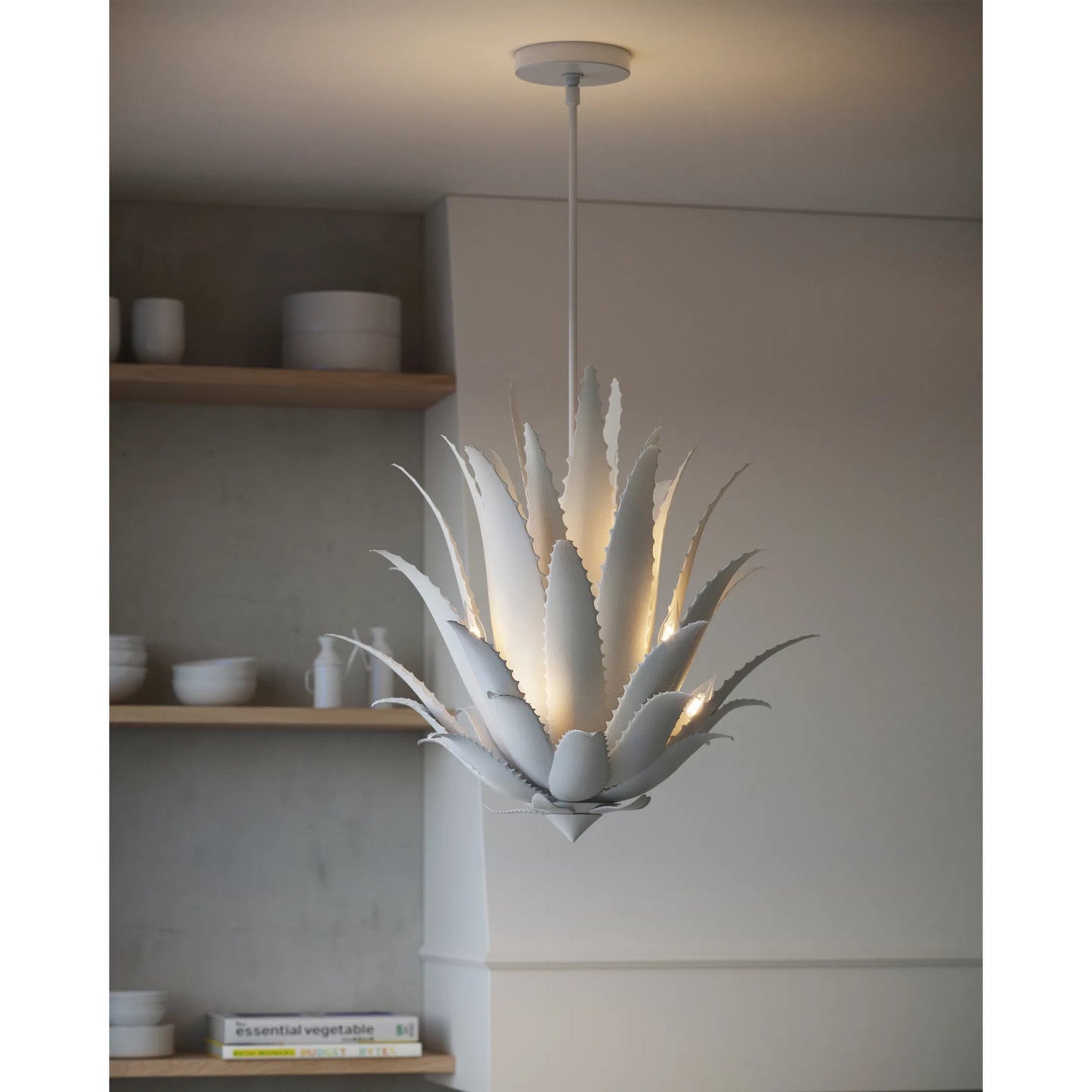 007 SI-2257434 | Lifestyle | Agave Chandelier by Currey and Company in gesso white. Made from wrought iron in a modern style.