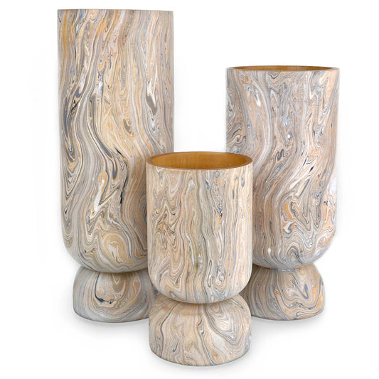 London Sky Vase Set by Currey and Company in dark brown, natural. Made from wood in a modern style.