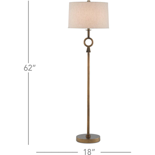 Germaine Floor Lamp by Currey and Company in antique brass. Made from aluminum in a transitional style.