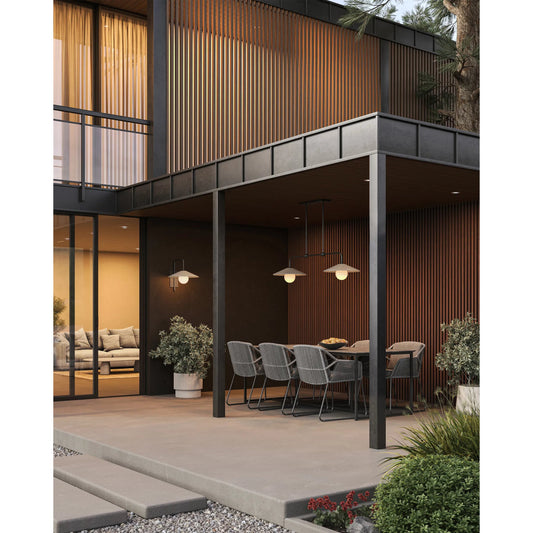 Bothy Double Outdoor Pendant by Currey and Company in natural, black, frosted white. Made from concrete, metal, glass in a modern style.