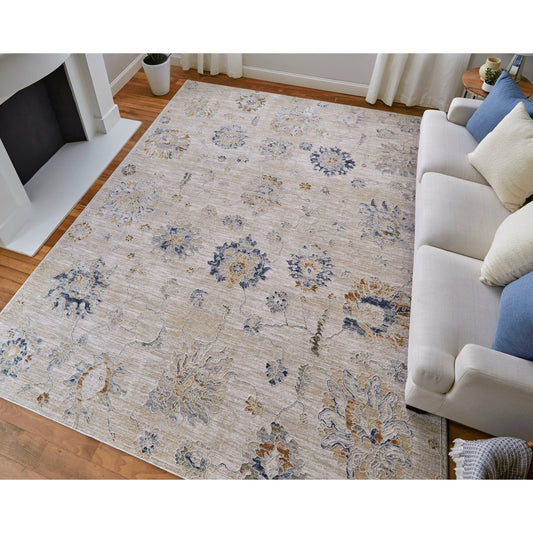 Pasha Transitional & Botanical Rug - 39M9F by Feizy in taupe, ivory, blue. Made from polyester in a unique style.