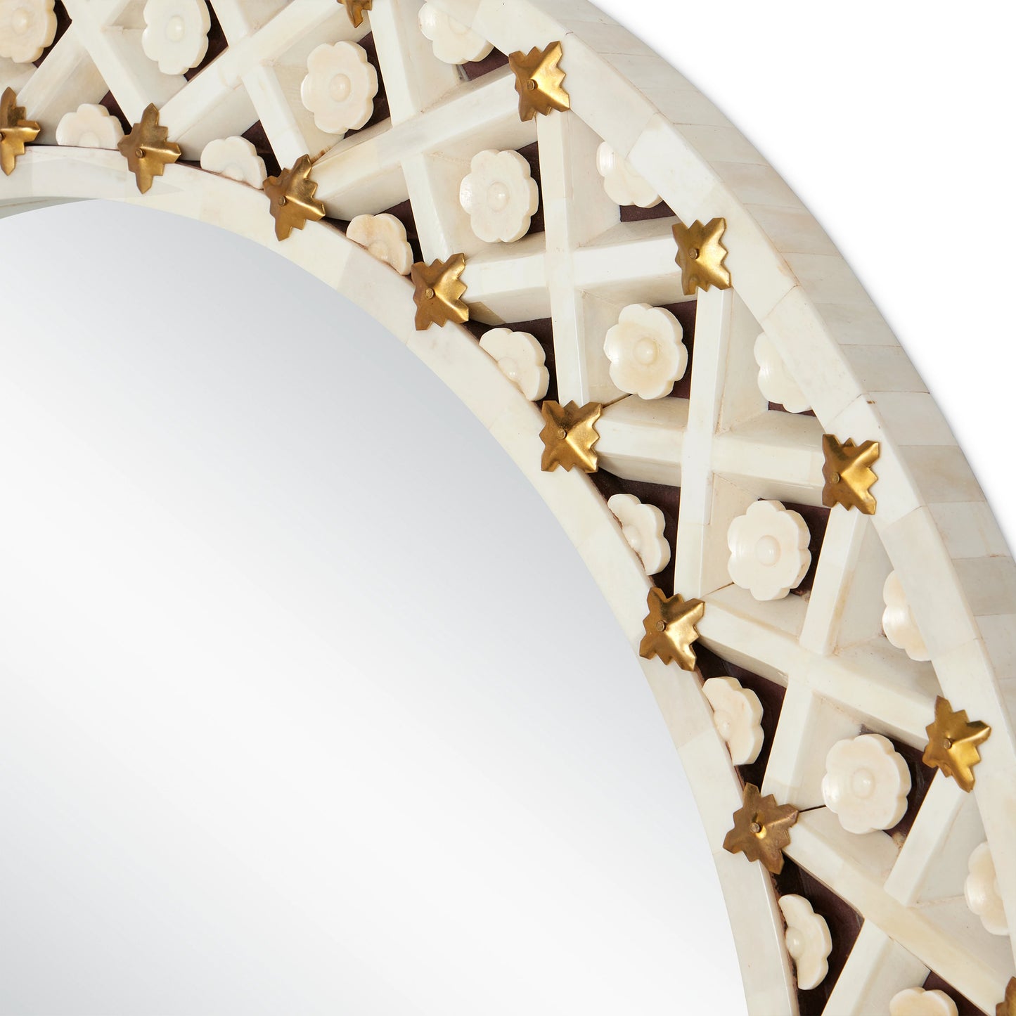 007 SI-2007737 | Additional Silo | Ellaria Round Mirror by Currey and Company in natural, brass. Made from bone, brass, glass, engineered wood in a modern style.