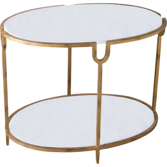 Stone Side Table by Global Views in gold leaf. Made from iron, udaipur white marble in a transitional style.
