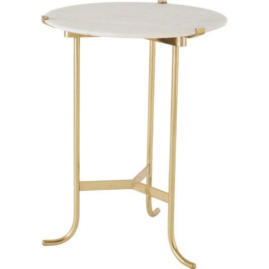 Plie Table by Global Views in brass. Made from brass, white honed marble in a transitional style.