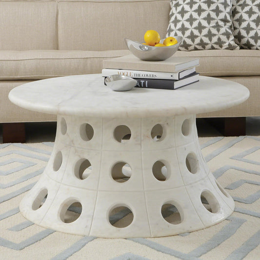 Taper Circle Cocktail Table by Global Views. Made from white honed marble in a eclectic & global style.