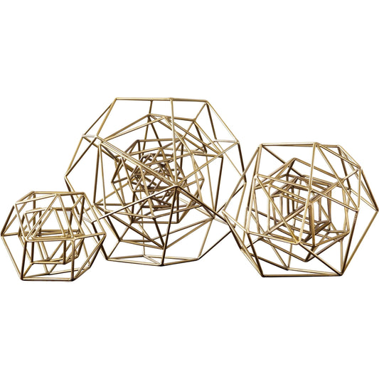 Geo Sculpture by Global Views in gold. Made from iron in a modern style.