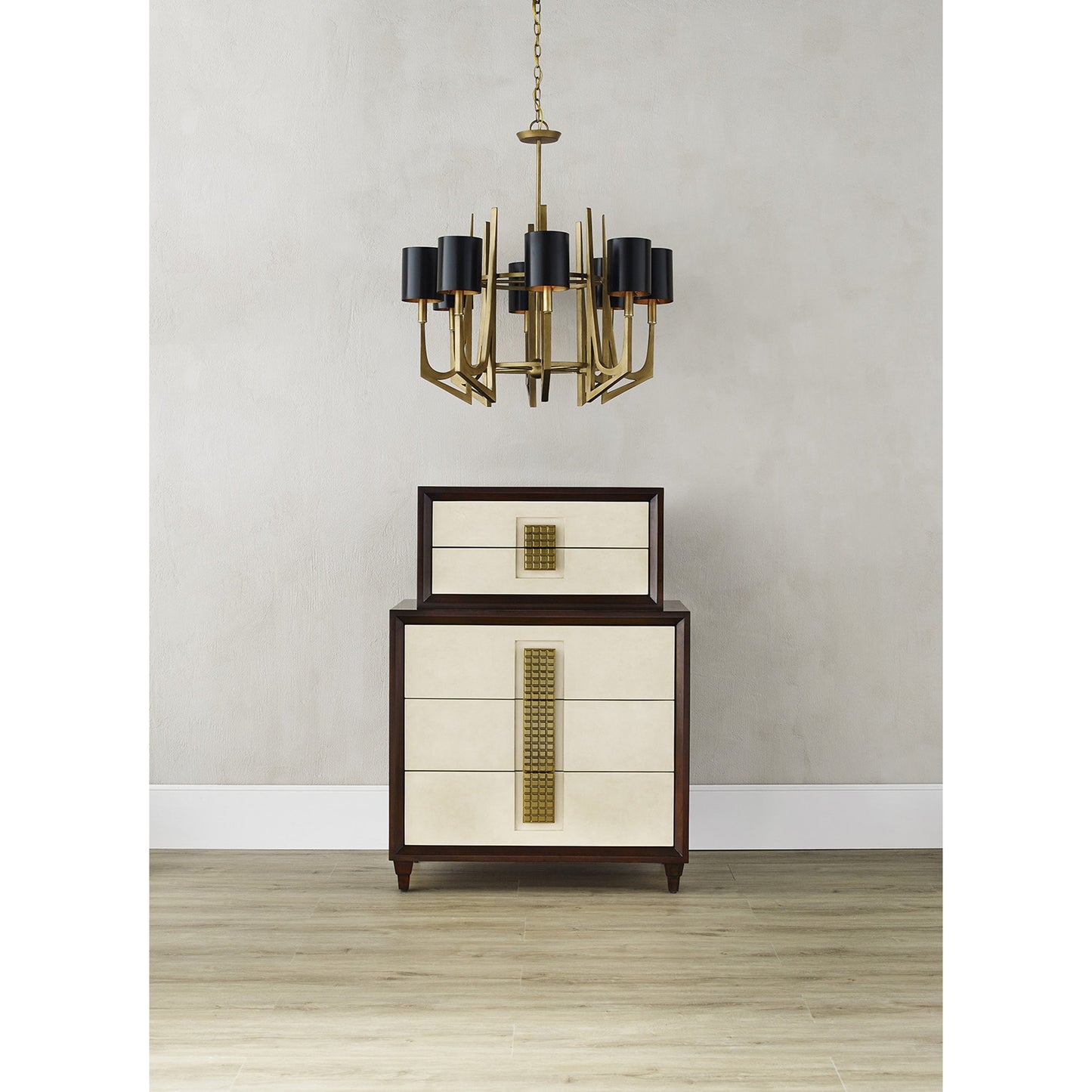005 S-291337 | Lifestyle | Umberto Chandelier by Currey and Company in brass. Made from wrought iron in a modern style.
