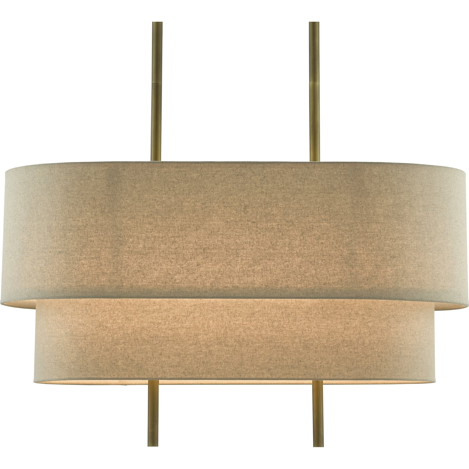 Combermere Rectangular Chandelier by Currey and Company in antique brass, linen. Made from metal, fabric in a modern style.