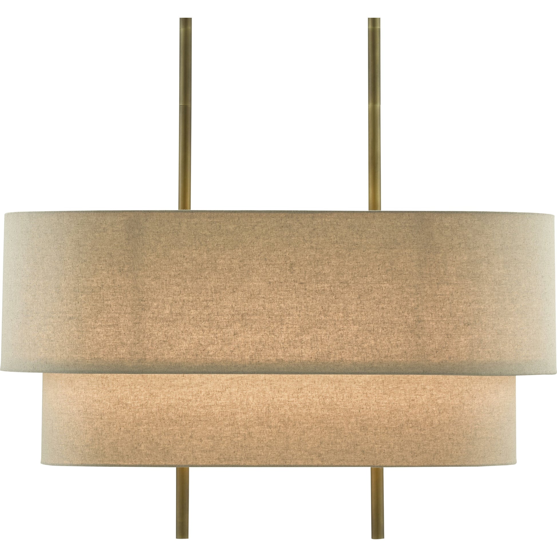 Combermere Rectangular Chandelier by Currey and Company in antique brass, linen. Made from metal, fabric in a modern style.
