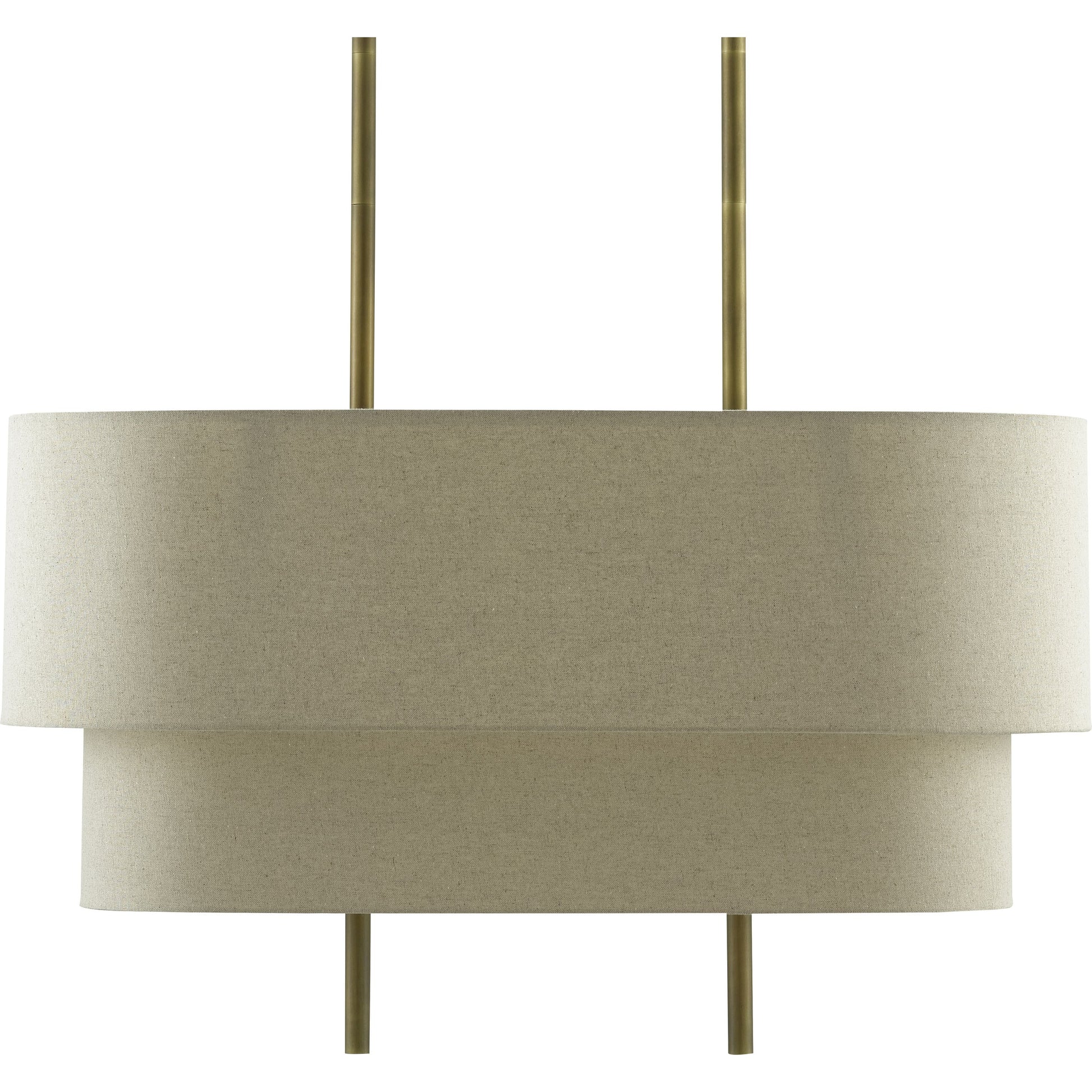 Combermere Rectangular Chandelier by Currey and Company in antique brass, linen. Made from metal, fabric in a modern style.