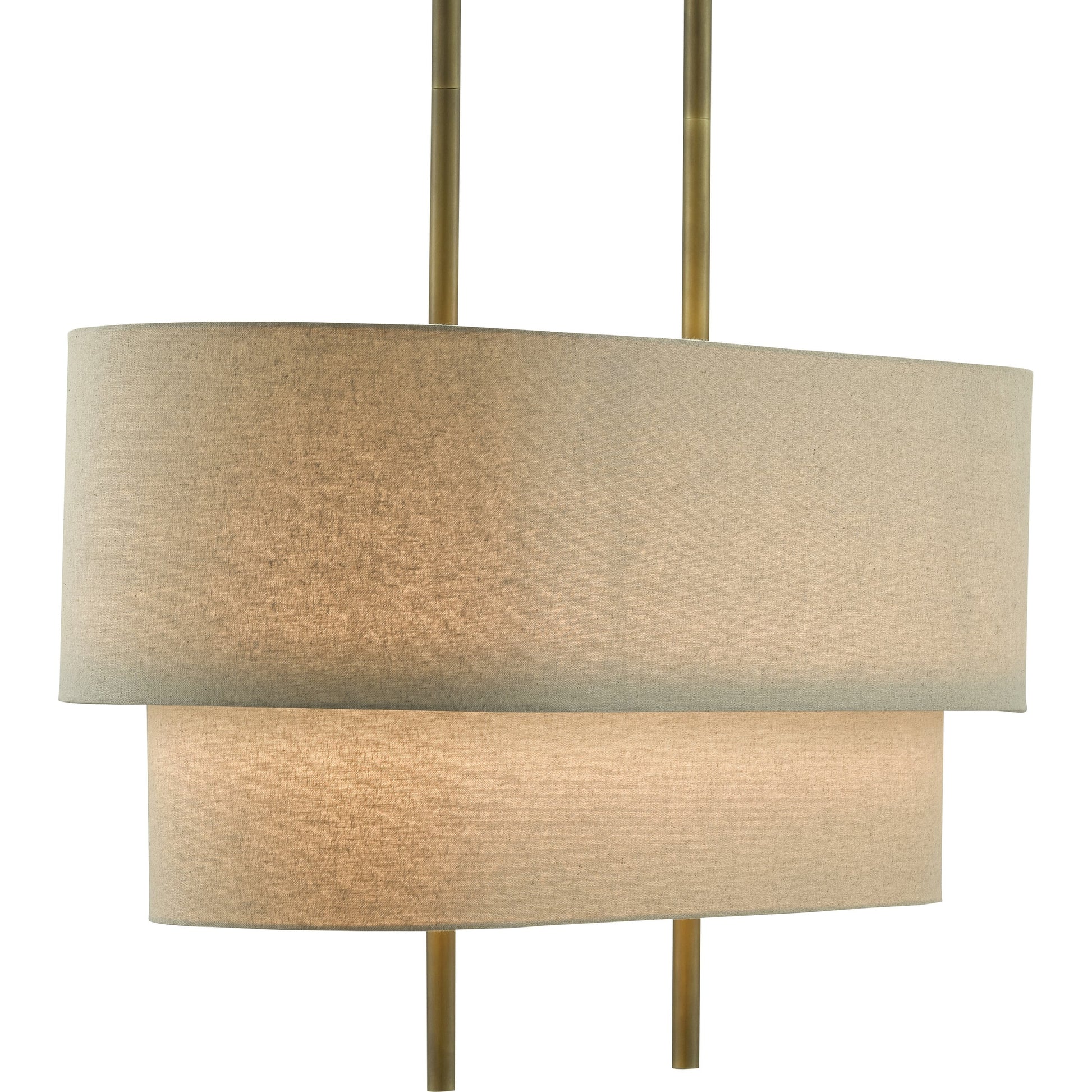 Combermere Rectangular Chandelier by Currey and Company in antique brass, linen. Made from metal, fabric in a modern style.