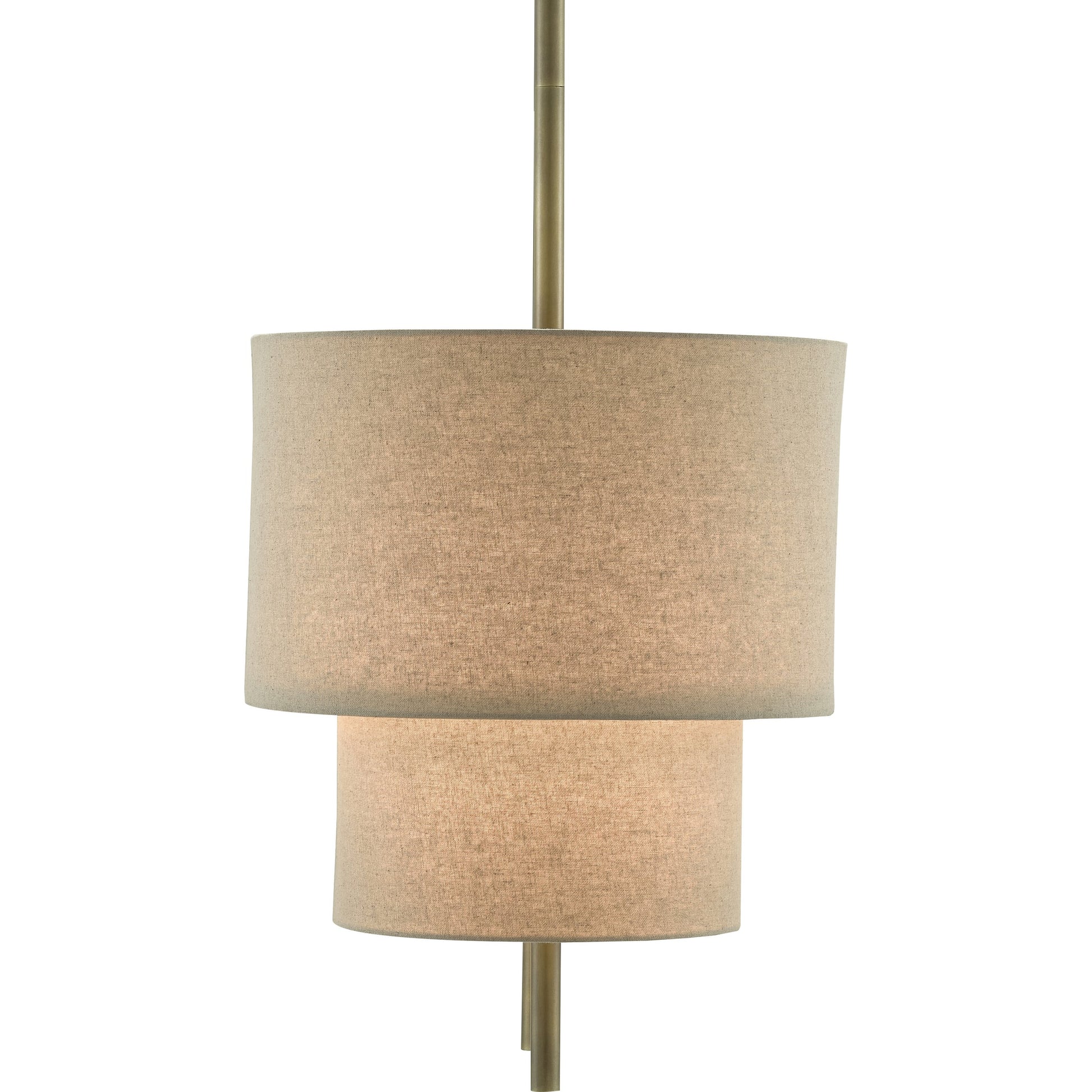 Combermere Rectangular Chandelier by Currey and Company in antique brass, linen. Made from metal, fabric in a modern style.