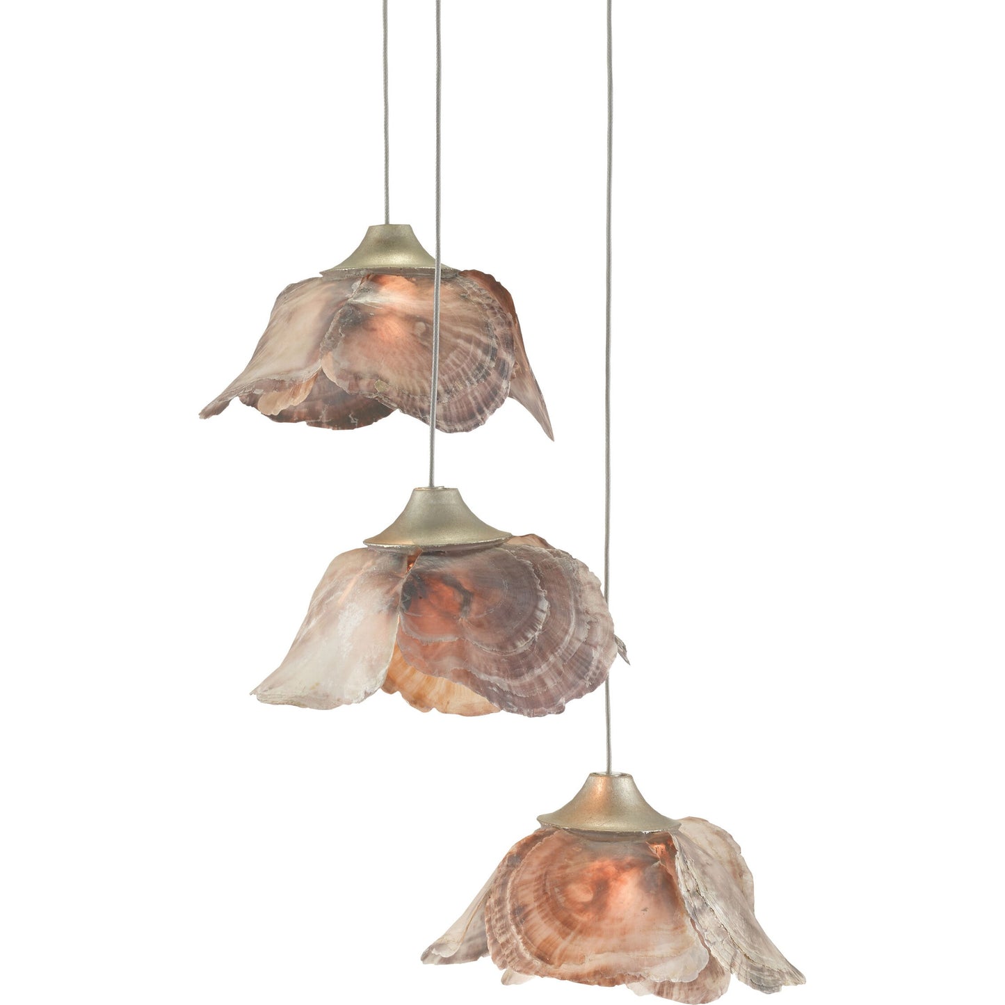 005 SR-890070 | Additional Silo | Catrice Pendant by Currey and Company in painted silver, contemporary silver leaf, natural shell. Made from capiz shell, wrought iron in a coastal style.