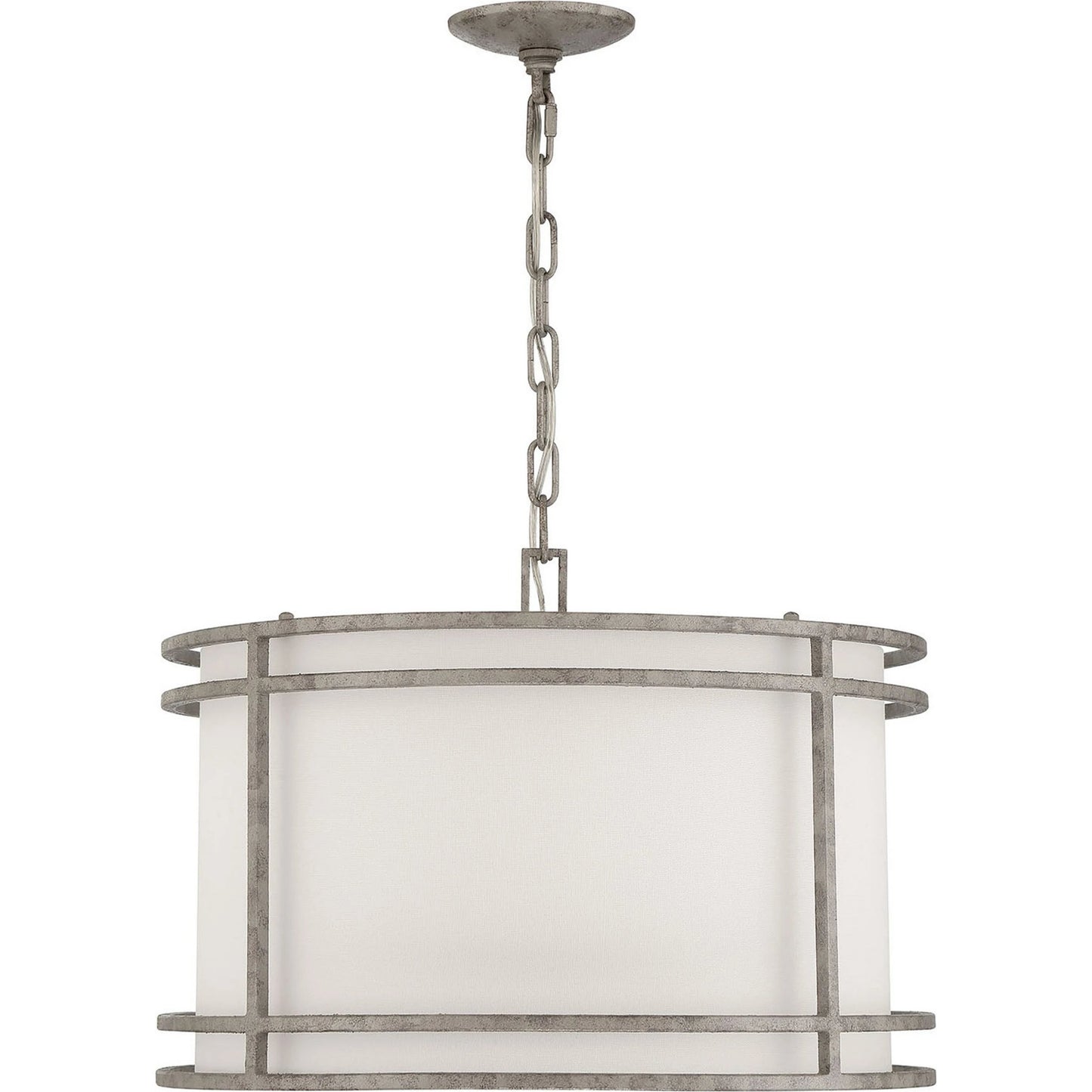 001 SI-1965995 | Primary Silo | Mila Statement Shaded Single-Light Drum Pendant by Lumanity in sanded mercury. Made from iron, fabric in a modern style.
