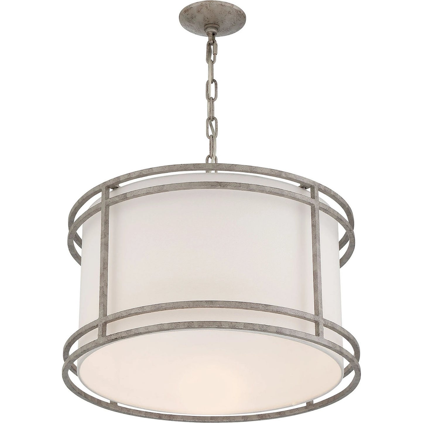 002 SI-1965995 | Additional Silo | Mila Statement Shaded Single-Light Drum Pendant by Lumanity in sanded mercury. Made from iron, fabric in a modern style.