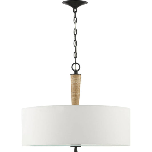 Sullivan 2-Light Drum Chandelier by Lumanity in oil rubbed bronze. Made from iron, travertine, glass in a modern style.