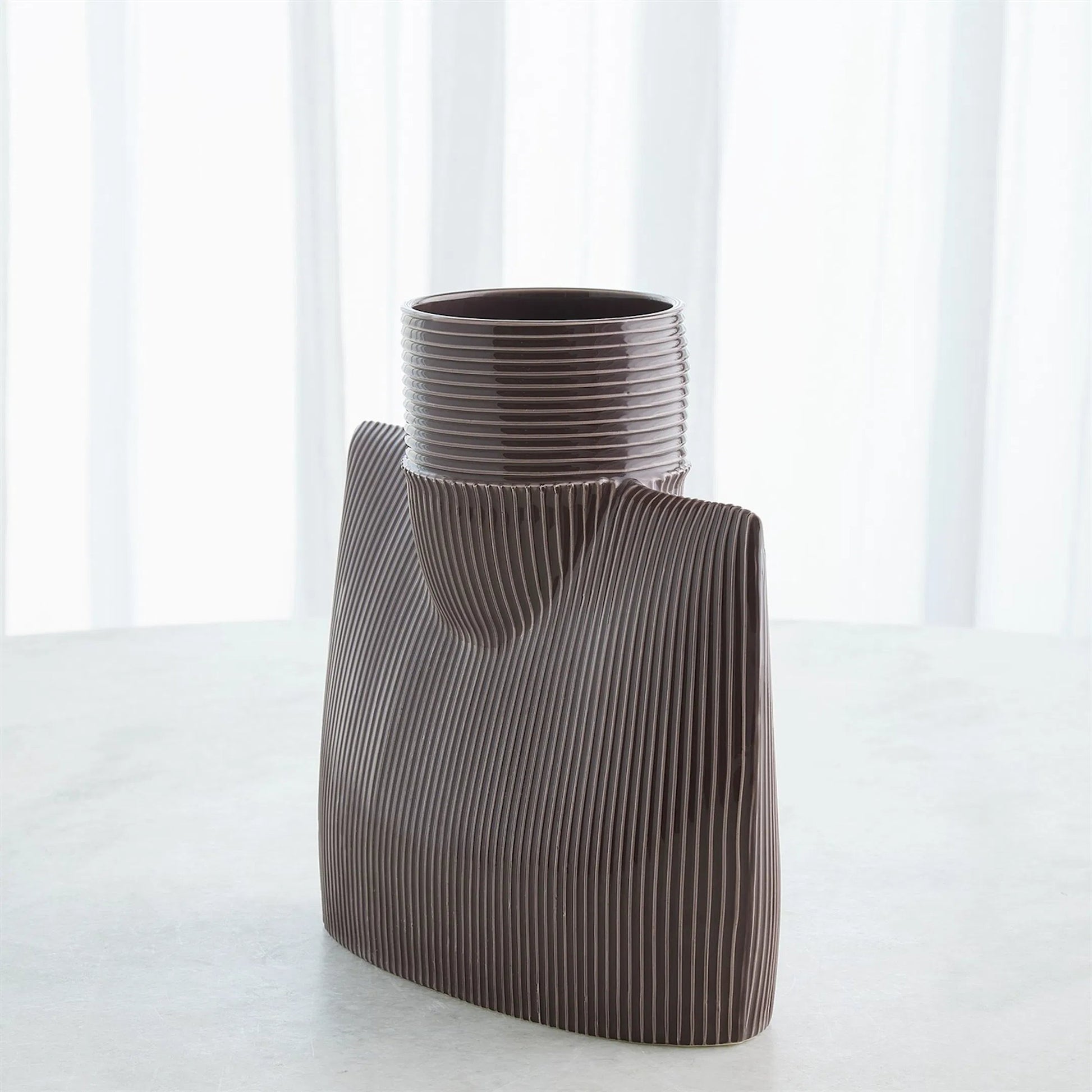 Ribbed Collar Vase by Global Views in plum. Made from unique in a eclectic & global style.