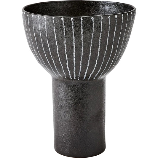 000 SI-2445710 | Primary Silo | Cinder Footed Bowl I by Global Views in striped. Made from stoneware in a rustic style.