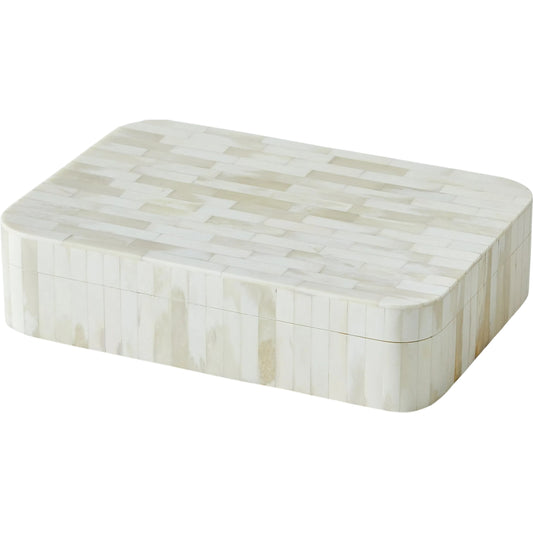 Super Ellipse Box by Global Views in white bone. Made from mdf, buffalo bone, horn - bubalus bubalis - country of origin - india in a transitional style.