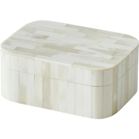 Super Ellipse Box by Global Views in white bone. Made from mdf, buffalo bone, horn - bubalus bubalis - country of origin - india in a transitional style.