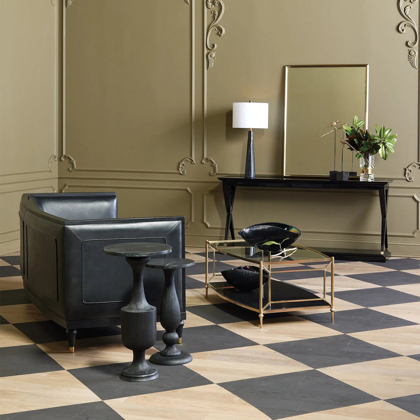 003 SI-2445489 | Lifestyle | X-Console by Global Views in black. Made from mahogany wood in a modern style.