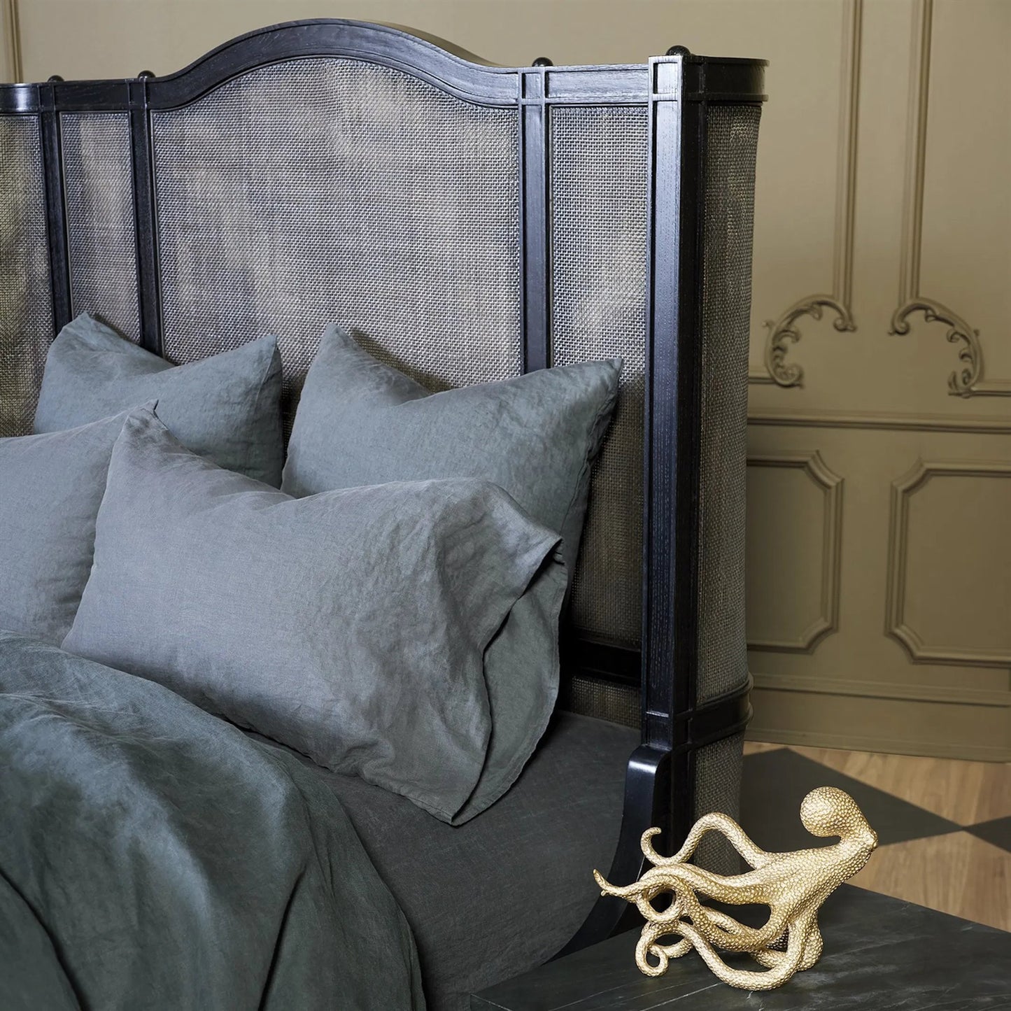 003 SI-2323832,SI-2323833 | Unknown | Josephine King Bed by Global Views in blackened oak. Made from unique in a unique style.