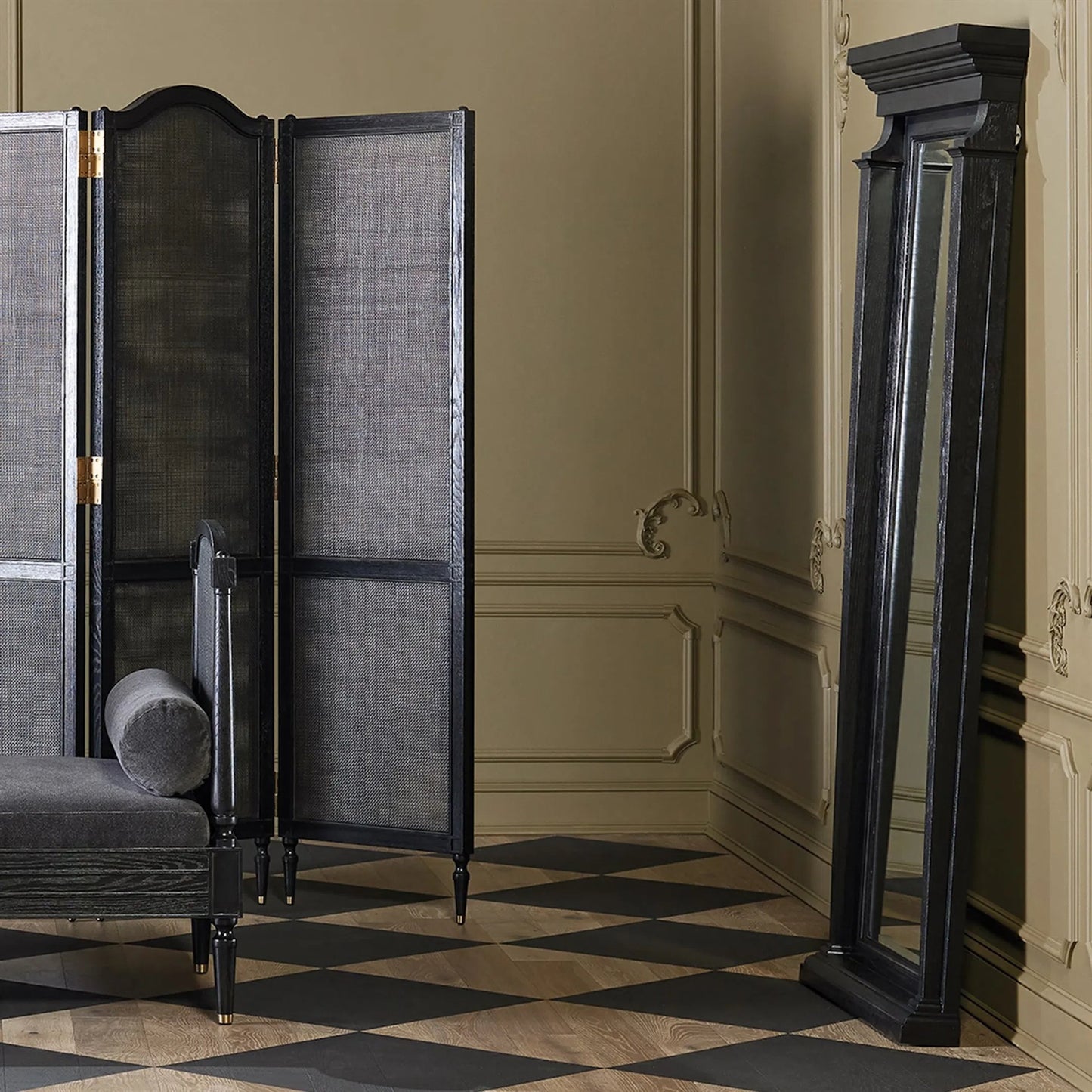 013 SI-2323838 | Unknown | Josephine Floor Mirror by Global Views in blackened oak. Made from unique in a unique style.