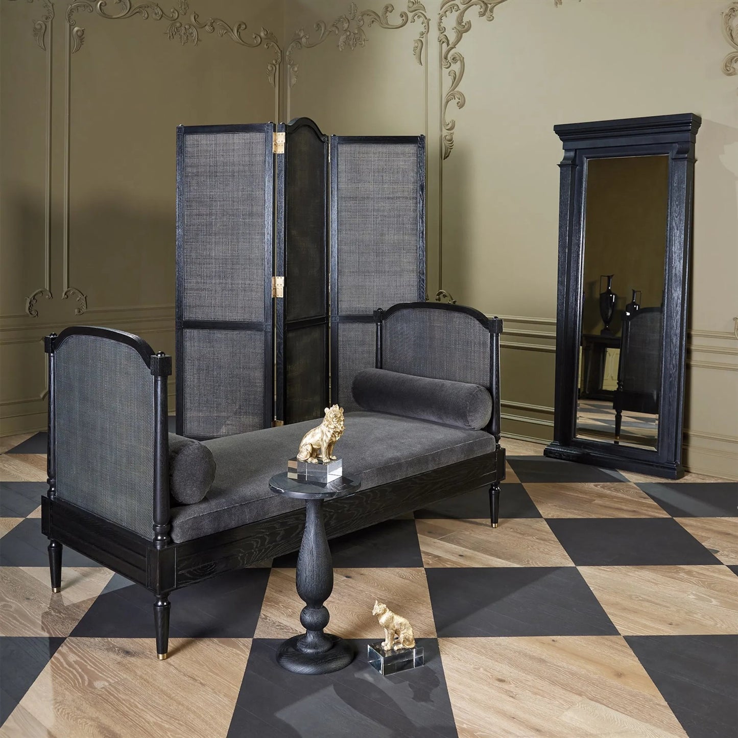 005 SI-2323838 | Unknown | Josephine Floor Mirror by Global Views in blackened oak. Made from unique in a unique style.