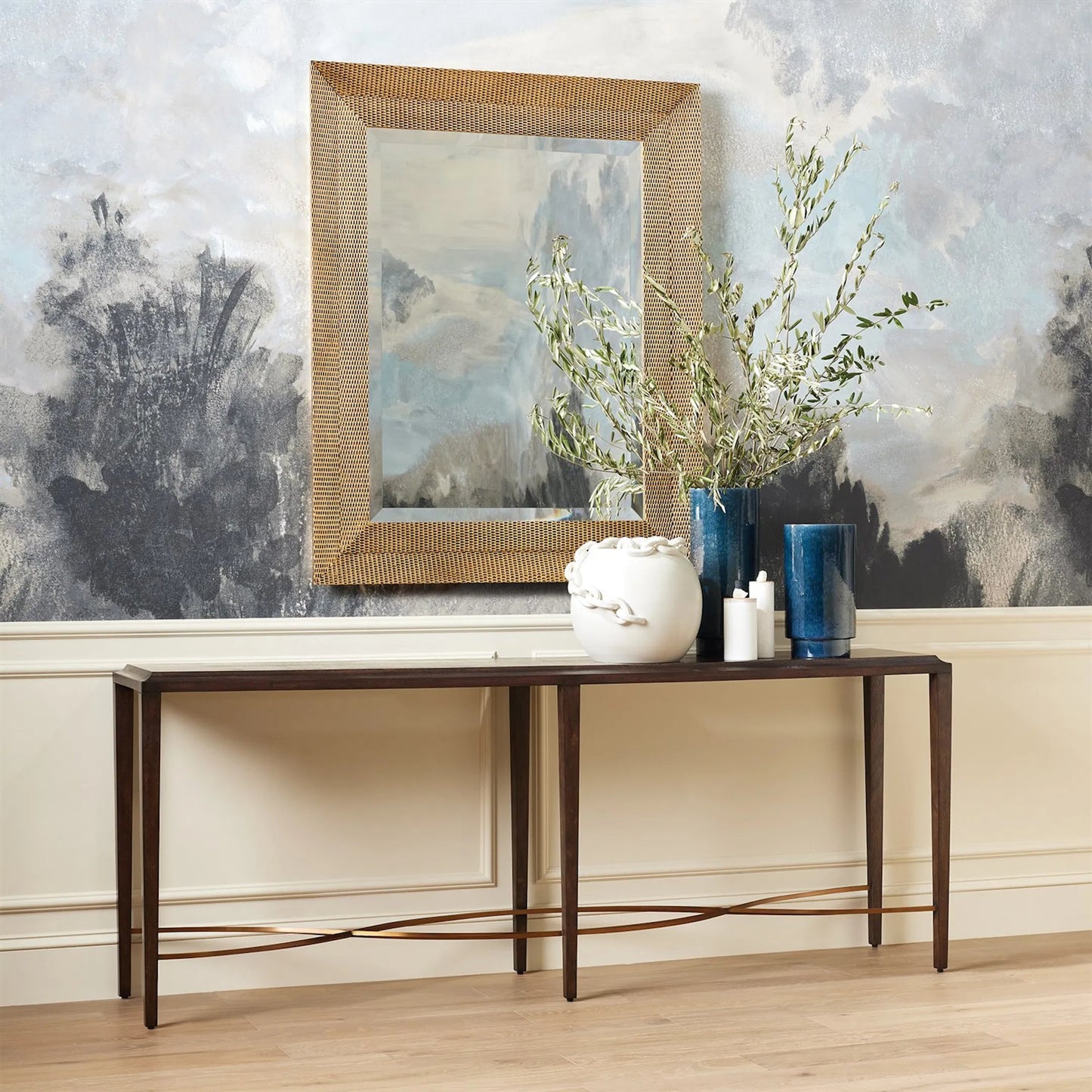 003 SI-2324636 | Lifestyle | Twisted Rail Console by Global Views in walnut. Made from unique in a traditional style.