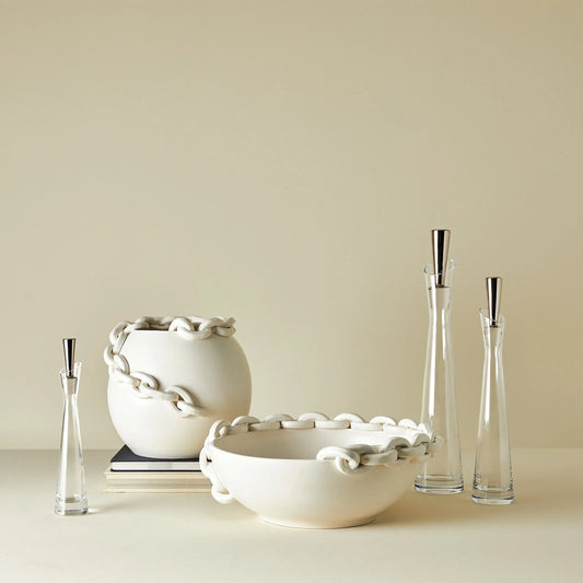 Catena Bowl by Global Views in matte white. Made from ceramic in a modern style.