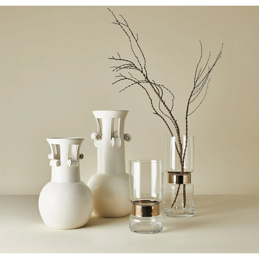 Spiral Handle Vase by Global Views in matte white. Made from unique in a modern style.