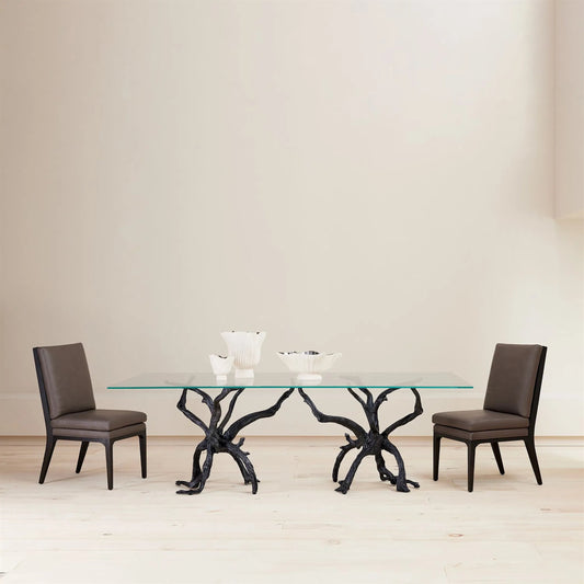 Abbott Dining Chair by Global Views in grey leather and grey oak. Made from unique in a modern style.