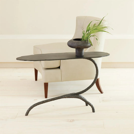 Forest Blossom Side Table by Global Views in natural and metallic. Made from unique in a rustic style.