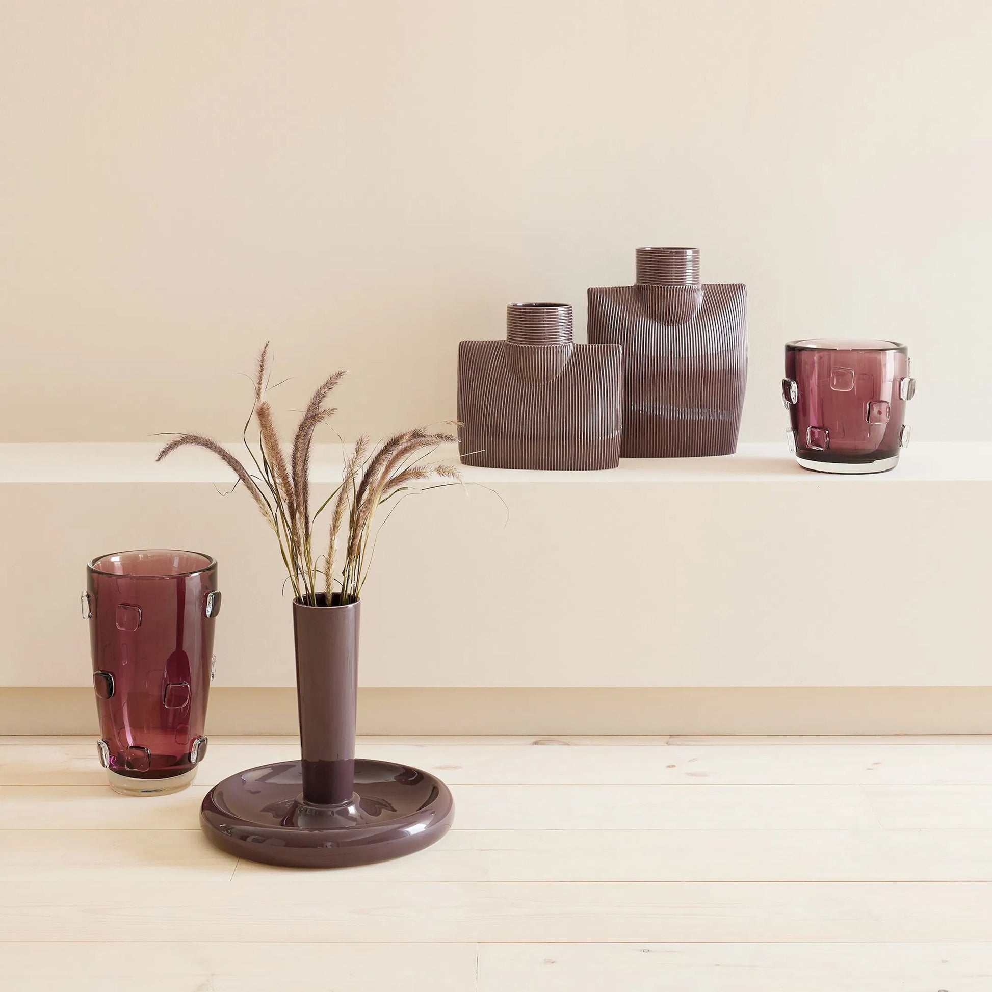 Ribbed Collar Vase by Global Views in plum. Made from unique in a eclectic & global style.