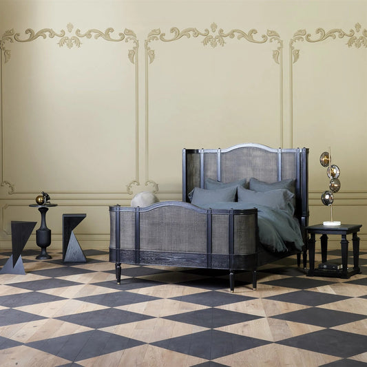 Josephine King Bed by Global Views in blackened oak. Made from unique in a transitional style.