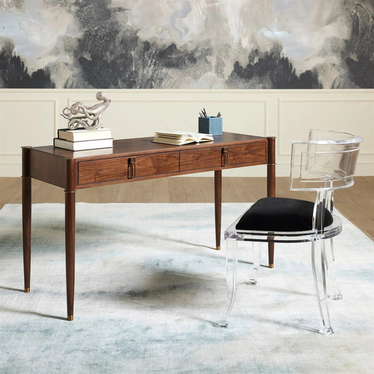 Triple Curve Desk by Global Views in walnut and aged brass. Made from unique in a traditional style.