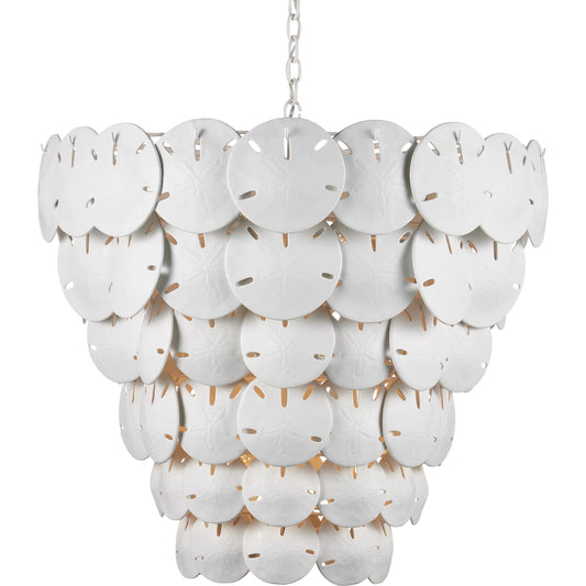 Tulum Chandelier by Currey and Company in white, sugar white. Made from bone china, wrought iron in a modern style.