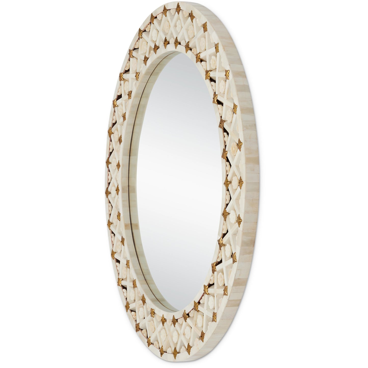 006 SI-2007737 | Additional Silo | Ellaria Round Mirror by Currey and Company in natural, brass. Made from bone, brass, glass, engineered wood in a modern style.