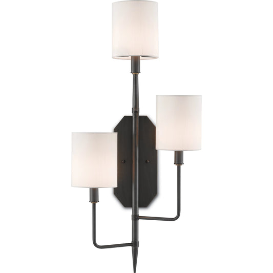 Knowsley Wall Sconce by Currey and Company in oil rubbed bronze. Made from metal in a modern style.