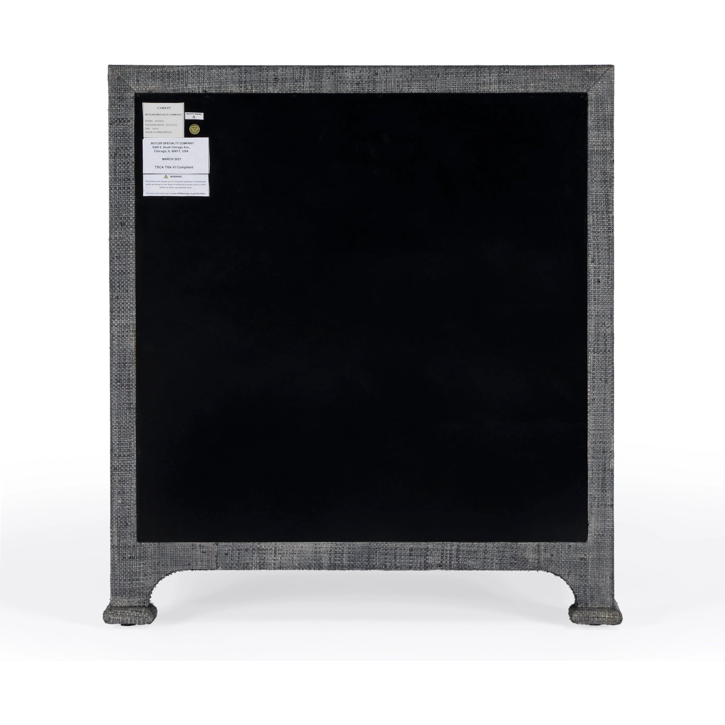 006 SI-2077868 | Additional Silo | Chatham Raffia Chest by Butler Specialty Company in charcoal and charcoal raffia. Made from gmelina beechwood solids, mdf, oak veneer, saguran raffia, aluminum in a modern style.