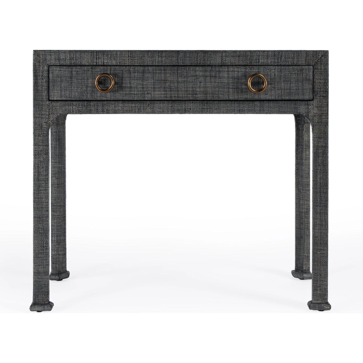 003 SI-2077869 | Additional Silo | Chatham Raffia Console Table by Butler Specialty Company in charcoal and charcoal raffia. Made from gmelina beechwood solids, mdf panel with maple veneer, raffia, aluminium in a transitional style.