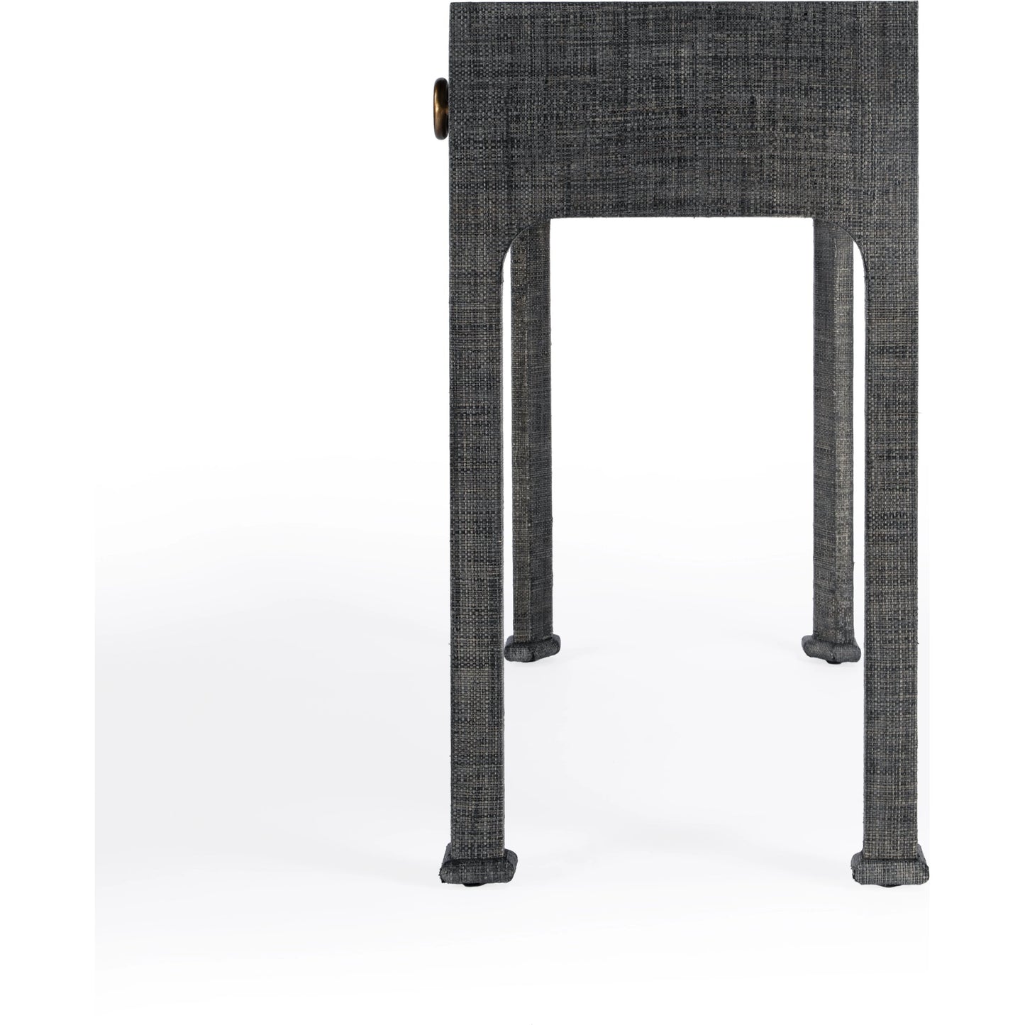 004 SI-2077869 | Additional Silo | Chatham Raffia Console Table by Butler Specialty Company in charcoal and charcoal raffia. Made from gmelina beechwood solids, mdf panel with maple veneer, raffia, aluminium in a transitional style.