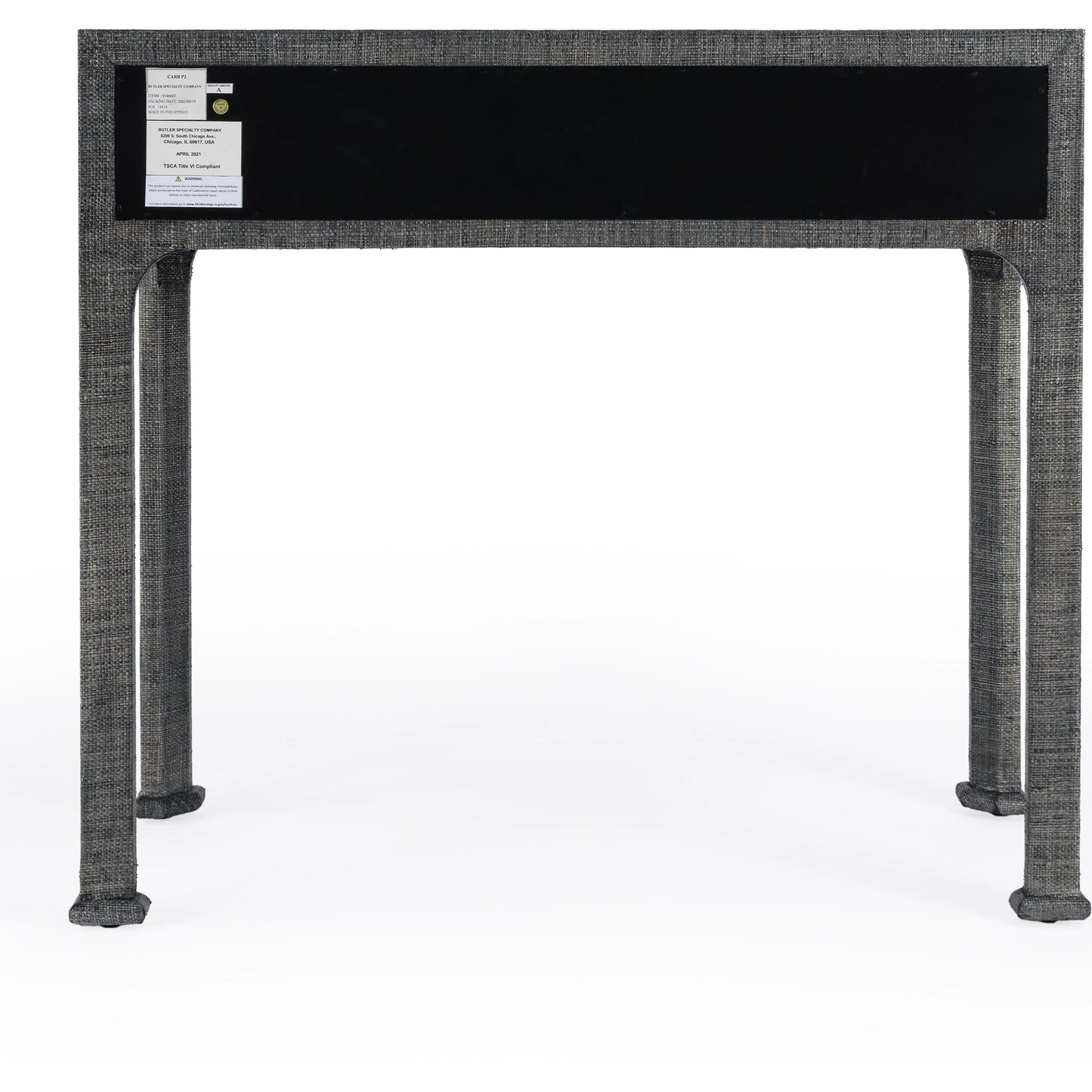 005 SI-2077869 | Additional Silo | Chatham Raffia Console Table by Butler Specialty Company in charcoal and charcoal raffia. Made from gmelina beechwood solids, mdf panel with maple veneer, raffia, aluminium in a transitional style.