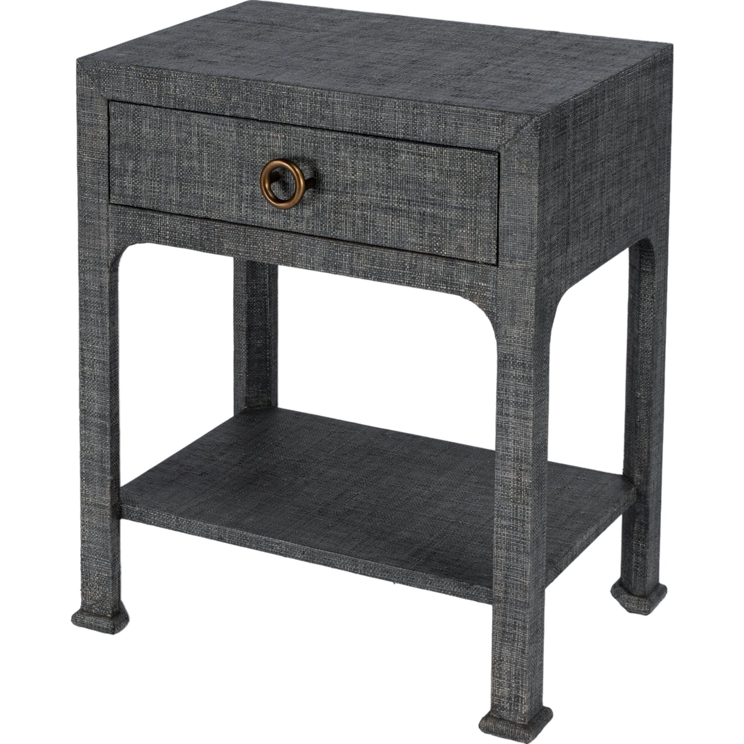 001 SI-2077870 | Additional Silo | Chatham Raffia Nightstand by Butler Specialty Company in charcoal and charcoal raffia. Made from gmelina beechwood solids, mdf panel with maple veneer, raffia, aluminium in a transitional style.