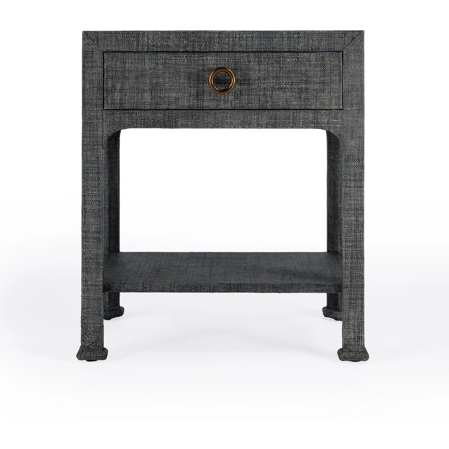 004 SI-2077870 | Additional Silo | Chatham Raffia Nightstand by Butler Specialty Company in charcoal and charcoal raffia. Made from gmelina beechwood solids, mdf panel with maple veneer, raffia, aluminium in a transitional style.